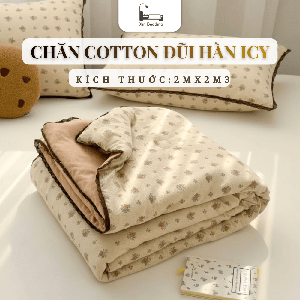 Chăn Cotton Đũi Hàn ICY, Chăn Đũi Viền Ren Chất Liệu Cotton Đũi Mát, Phong Cách Vintage Nhẹ Nhàng - Xịn Bedding
