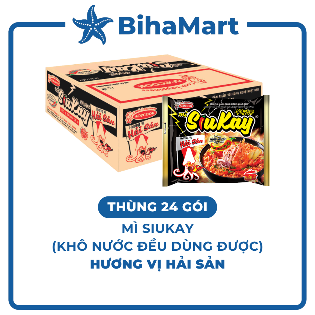 [THÙNG24GÓI]-ACECOOK- Mì Siukay hương vị Hải sản, Siukay mì hải sản Siukay mì cay 7 cấp độ Siukay, M