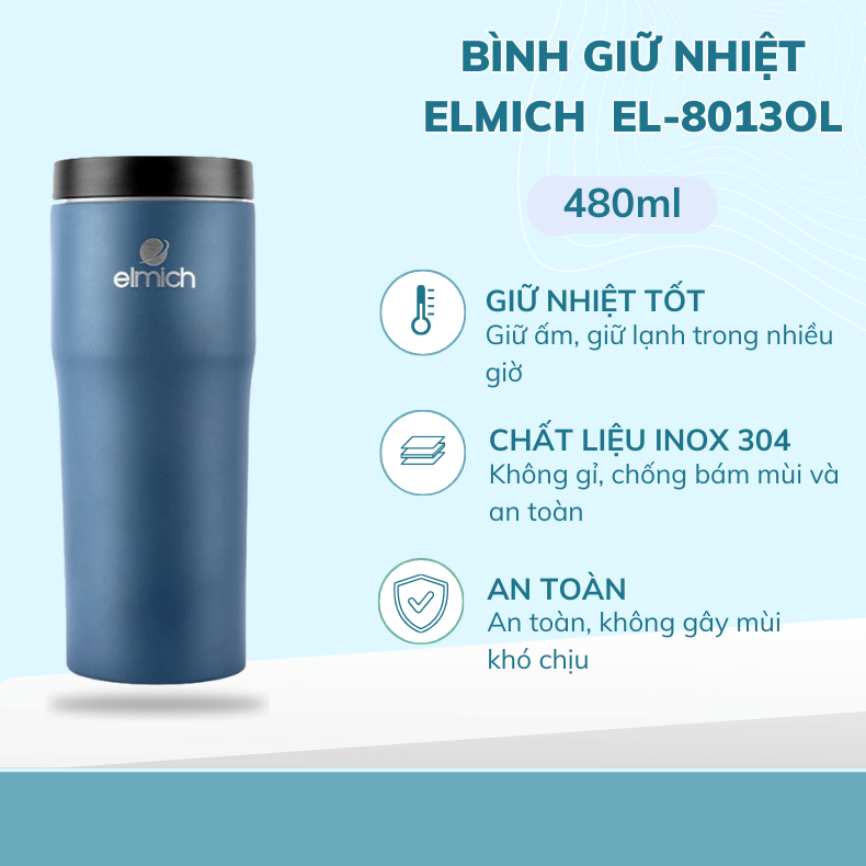 Bình giữ nhiệt chống rò rỉ  Elmich EL-8013OL inox 304 dung tích 480ml