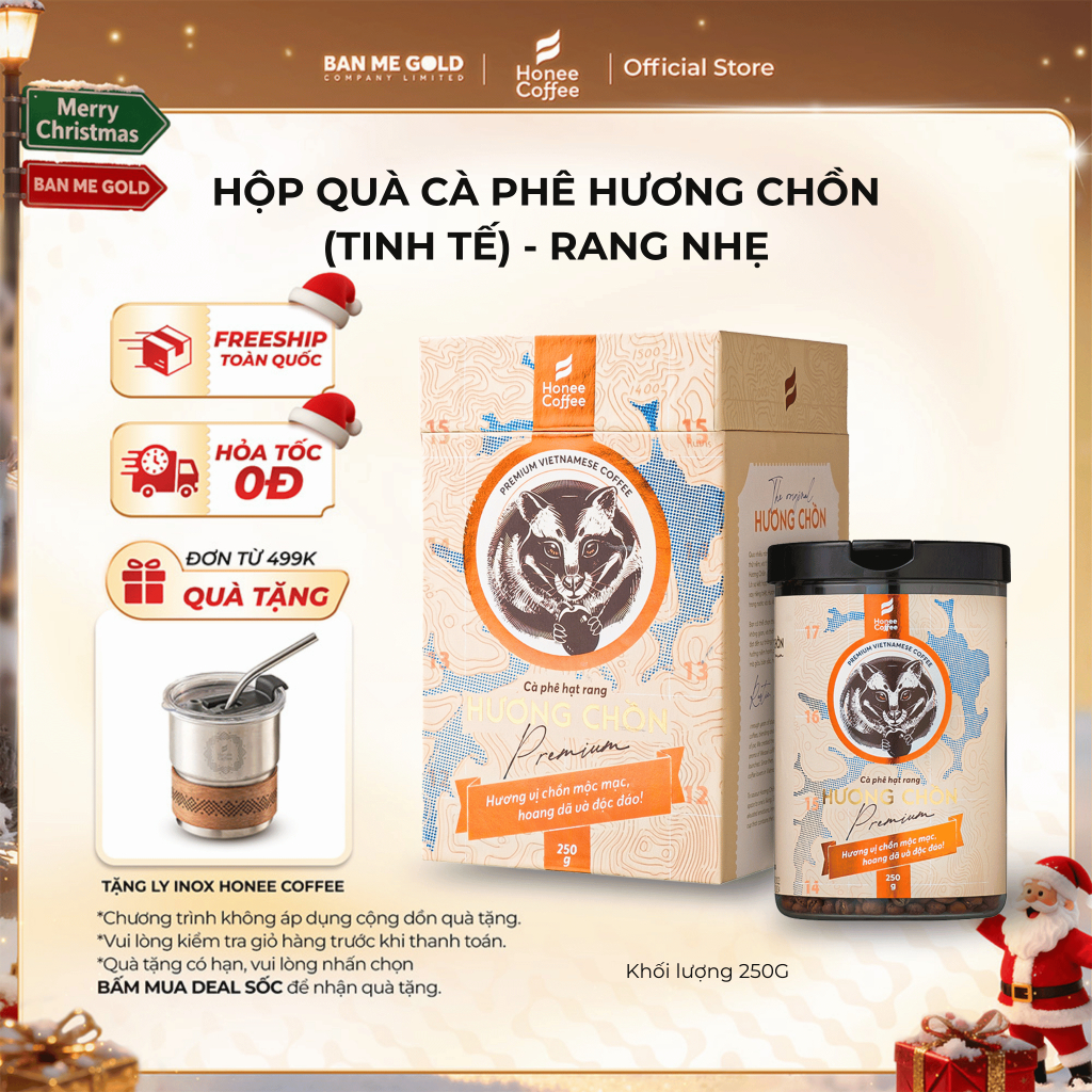 [TẶNG LY INOX] Hộp Quà Cà Phê Hương Chồn (LIGHT) - 250gr - Cà Phê Chồn Nguyên Chất Chính Hãng Ban Me