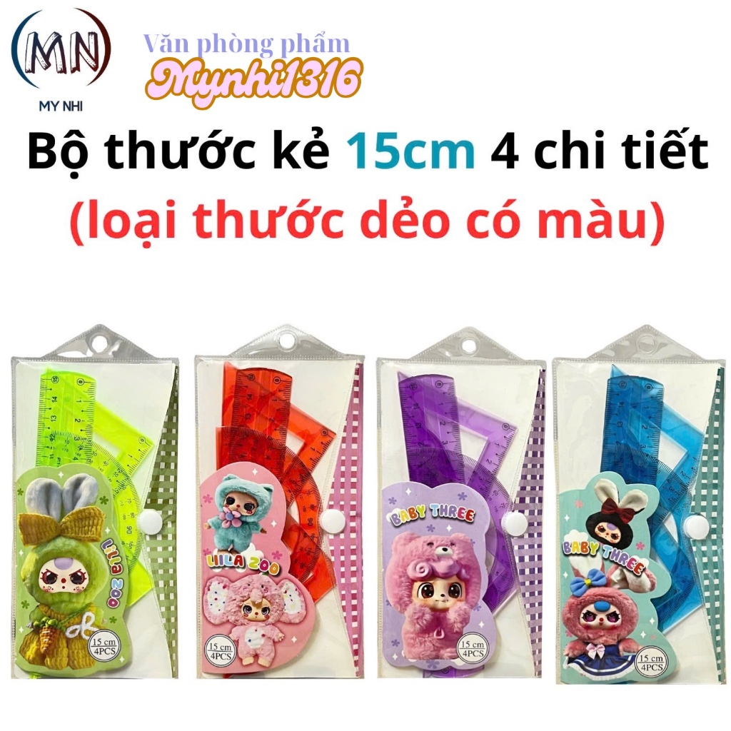 Bộ thước kẻ 4 chi tiết (loại thước dẻo có màu) không bao giờ gãy
