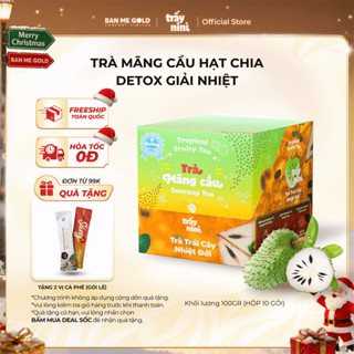  Trà Mãng Cầu Hạt Chia Thanh Nhiệt - Hộp 100g  10 Gói  - Trà Trái Cây Nhiệt Đới Detox Ít Đường Ban Me Gold 