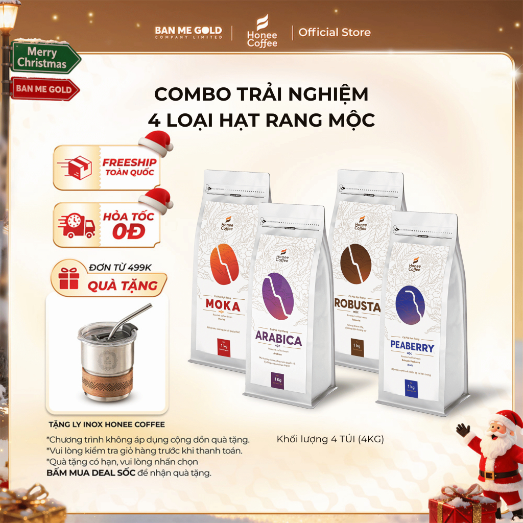 [TIẾT KIỆM] 4 Túi Cà Phê Nguyên Chất 100% Arabica / Robusta / Culi / Moka (1kg) Chính Hãng Ban Me Go
