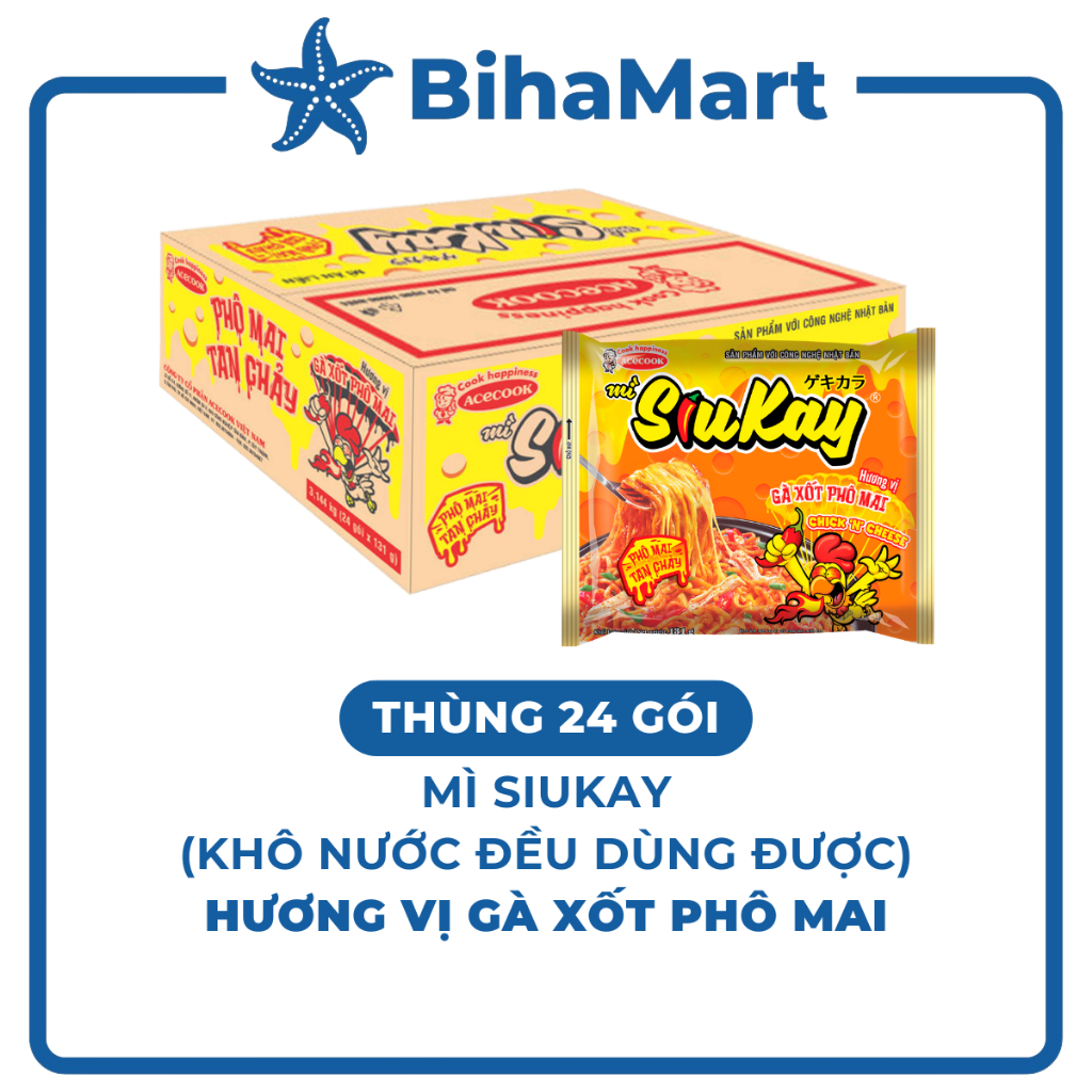 [THÙNG24GÓI]-ACECOOK- Mì Siukay hương vị Gà xốt phô mai, Siukay mì gà phô mai tan chảy Siukay, Mì ca