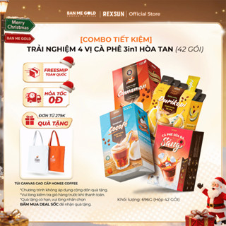   TẶNG TÚI CANVAS  4 Hộp Cà Phê Hòa Tan Truyền Thống   Sữa Dừa   Quế   Sầu Riêng - Cafe Gói Hòa Tan 3in1 Tiện Lợi Rexsun 