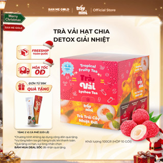   TẶNG QUÀ  Trà Vải Hạt Chia Thanh Nhiệt -Hộp 100g  10 Gói  - Trà Trái Cây Nhiệt Đới Detox Ít Đường Ban Me Gold 