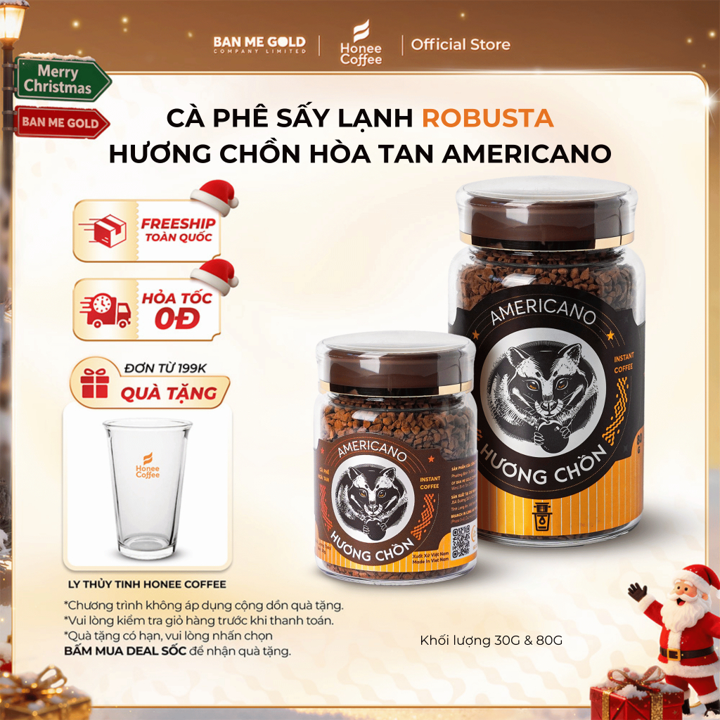 [MUA 2 TẶNG LY] cà phê sấy lạnh robusta (30g/80g) cà phê chồn - cafe sấy lạnh - cà phê hoà tan dùng 