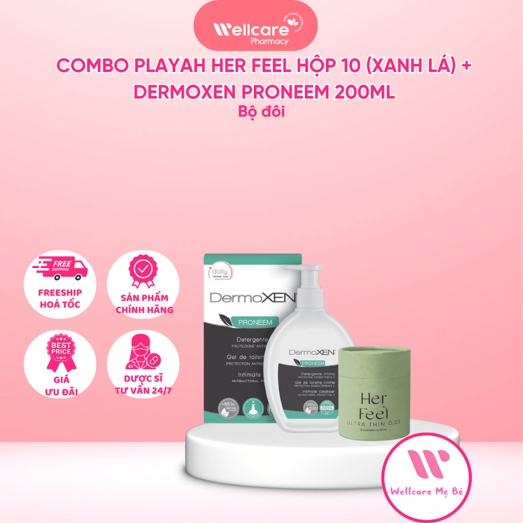 [COMBO TÌNH YÊU] Combo Dung Dịch Dermoxen Proneem & Bao Cao Su PlayAh (10 Gói)