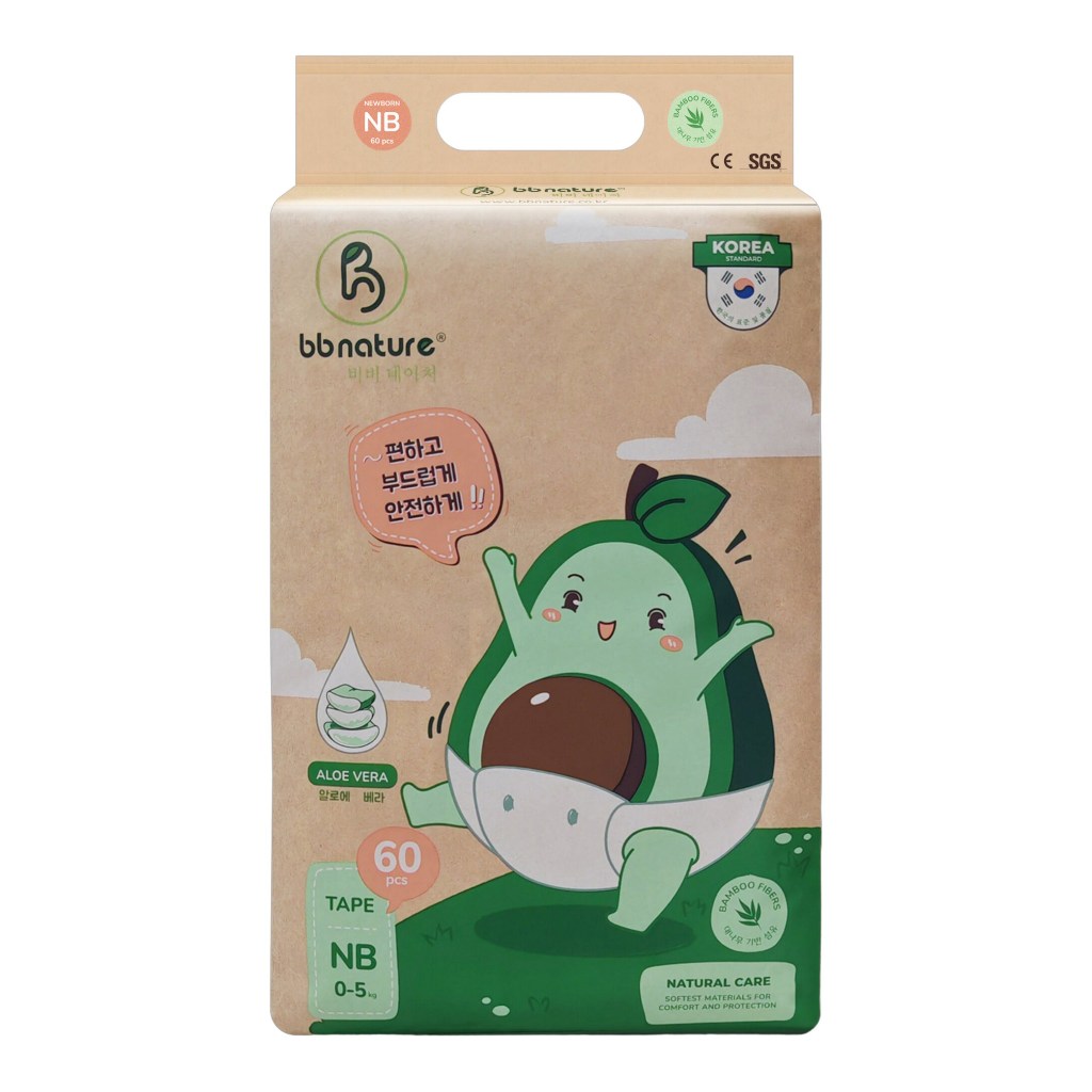 Tã Dán Sơ Sinh Hữu Cơ Hàn Quốc BB Nature NB60/S56/M52