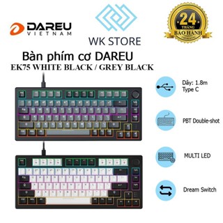  Bàn phím cơ Gaming DAREU EK75 WHITE BLACK   GREY BLACK | PBT Double Shot | DREAM switch | Bảo hành 24 Tháng 