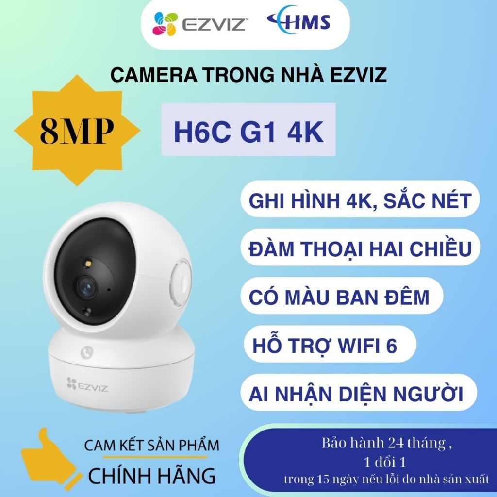Camera wifi 8MP Ezviz Xoay 360 Trong Nhà H6C G1 4K