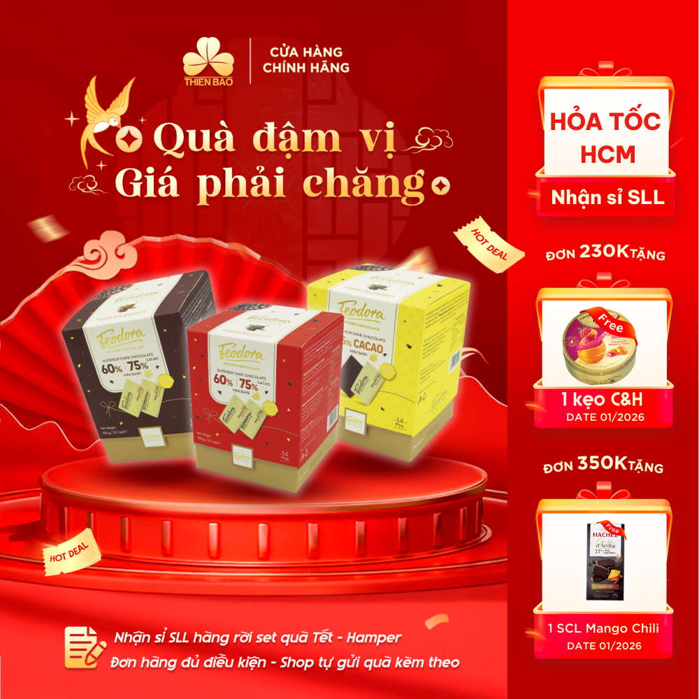 Socola Feodora Hộp Giấy 60% và 75% cacao 105g date 06/2026