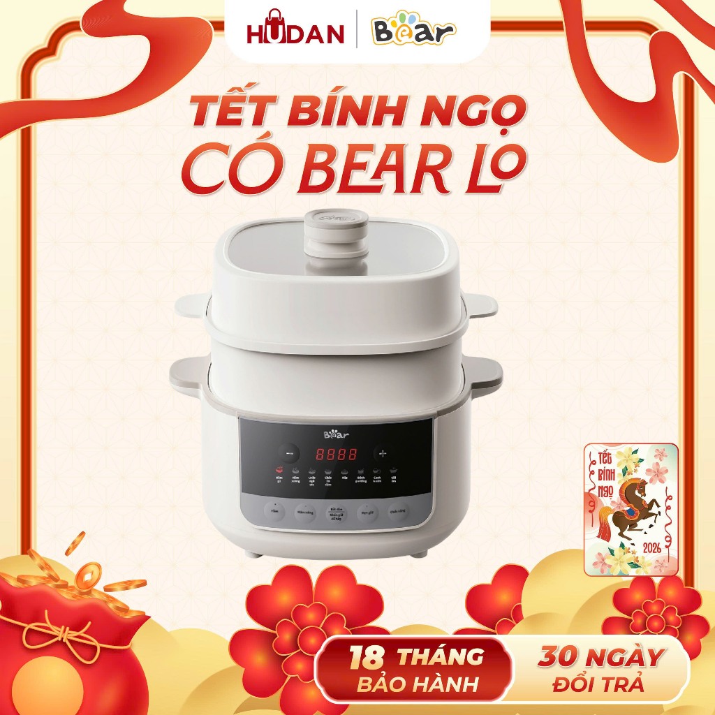Nồi nấu chậm BEAR 2.5L SC-5H25M34 Tiếng Việt, Kèm Lồng Hấp Đa Năng Nấu Cháo,Chưng Yến  BH 18 tháng