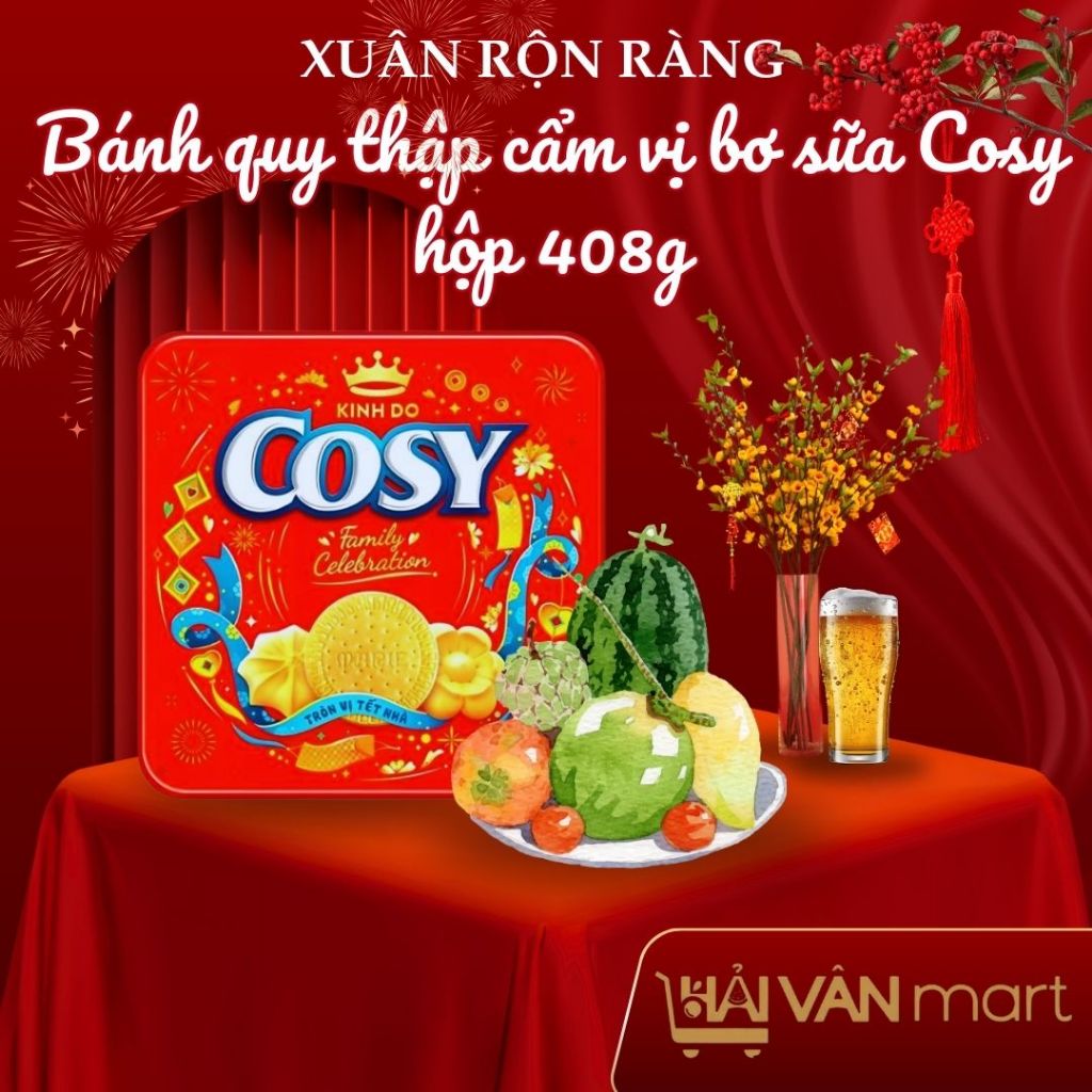 [BÁNH TẾT] Bánh Quy Bơ Thập Cẩm & Bánh Quy Sữa Cosy (Hộp Thiếc 408g) - Giòn Ngon, Dinh Dưỡng, Quà Tặ