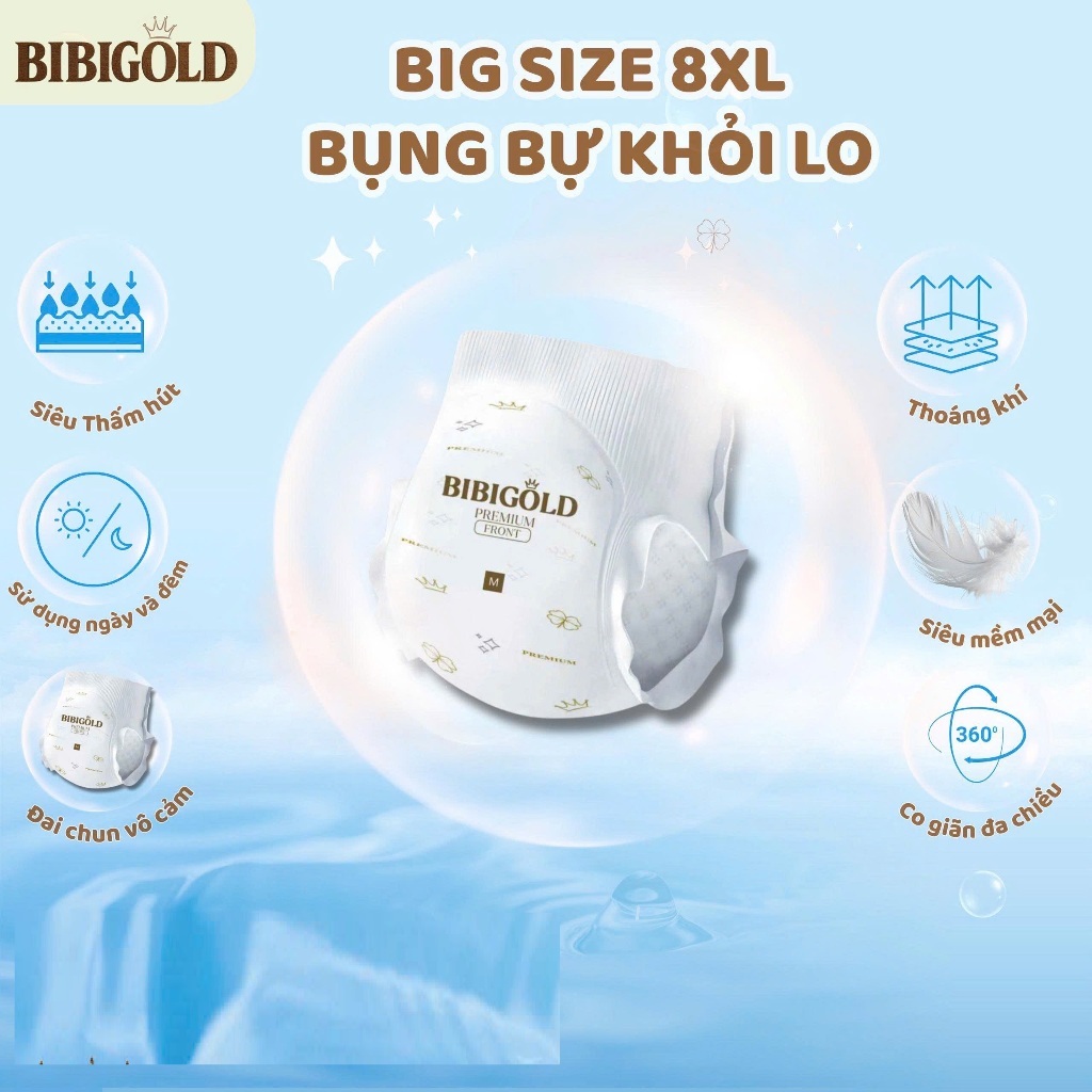 [2 Bịch] Bỉm/ tã Bibi Gold Premium big size S đến 8XL bé dùng xuyên đêm, ngừa hăm, siêu thấm