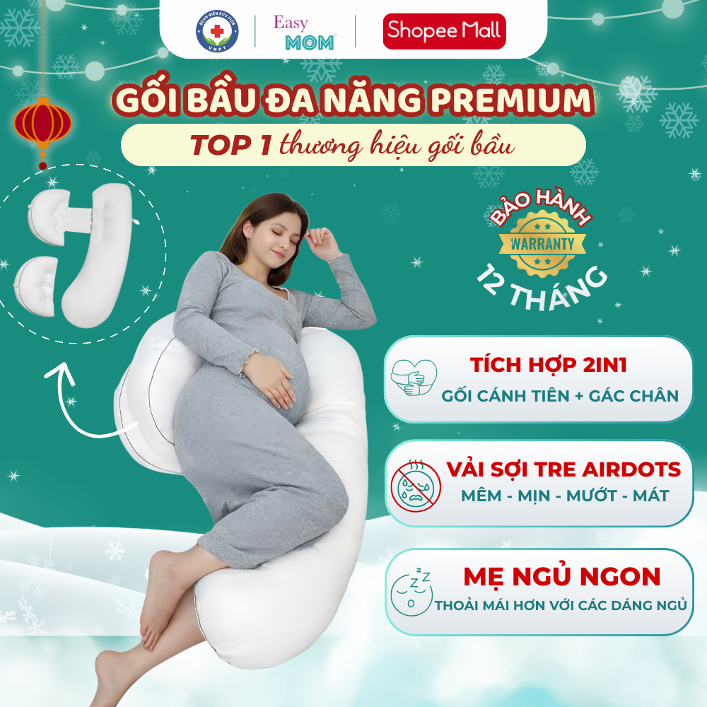  Gối Ôm Bầu Đa Năng Easy MOM Premium 2in1 Tích Hợp Gối Cánh Tiên Và Gối Ôm Cho Bà Bầu Giảm Đau Lưng Hỗ Trợ Giấc Ngủ 