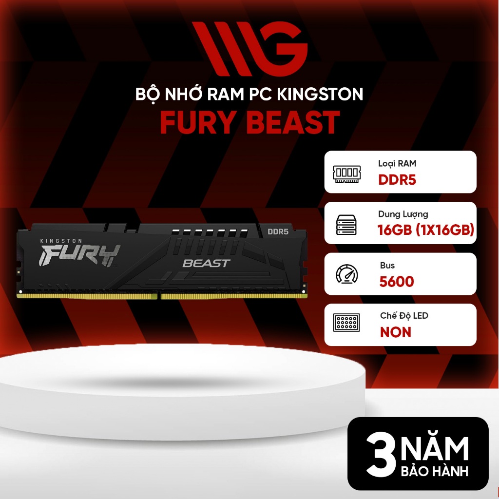 RAM DDR5 Kingston Fury Beast KF556C40BB-16 16GB 5600MHz CL40 - Bảo hành 36 tháng