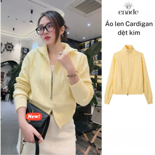  Áo Khoác Len Dệt Kim Cardigan Cổ Cao Khoá Kéo 2 Đầu Màu Kem Phong Cách Thời Trang Mùa Thu Đông 