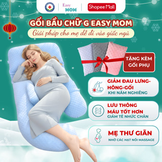  Gối Bầu Chữ G Easy MOM Nhiều Màu Vải Nhung Mềm Mịn Tặng Kèm Gối Phụ Kê Lưng Bụng 