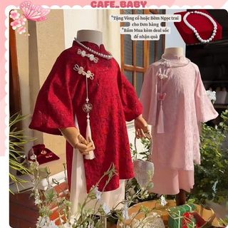  🎁TẶNG VÒNG CỔ và KHÁNH❣️Bộ Áo Dài TẾT Thanh Ngọc❣️Cho Bé Gái 8-30kg Thiết Kế Chất Lụa Gấm Hoa Kèm Quần Lụa - BABY611 
