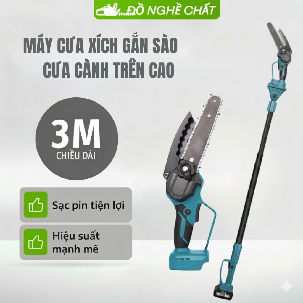 Máy cưa cành cây trên cao - Kéo cắt cành cây trên cao dài 3m dùng pin, thích hợp cho việc cắt cành t