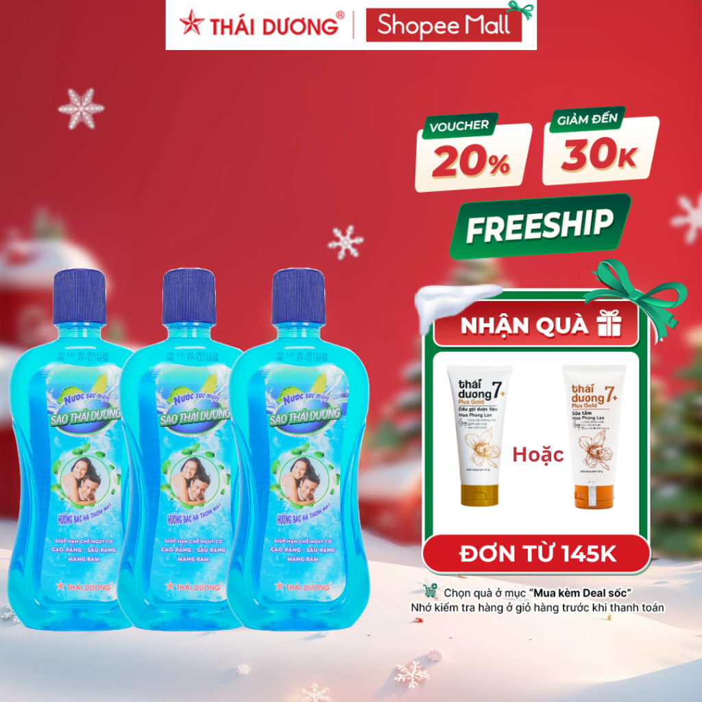 [Live] COMBO 3 chai nước súc miệng Sao Thái Dương Bạc 500ml thơm miệng trắng răng kèm quà tặng