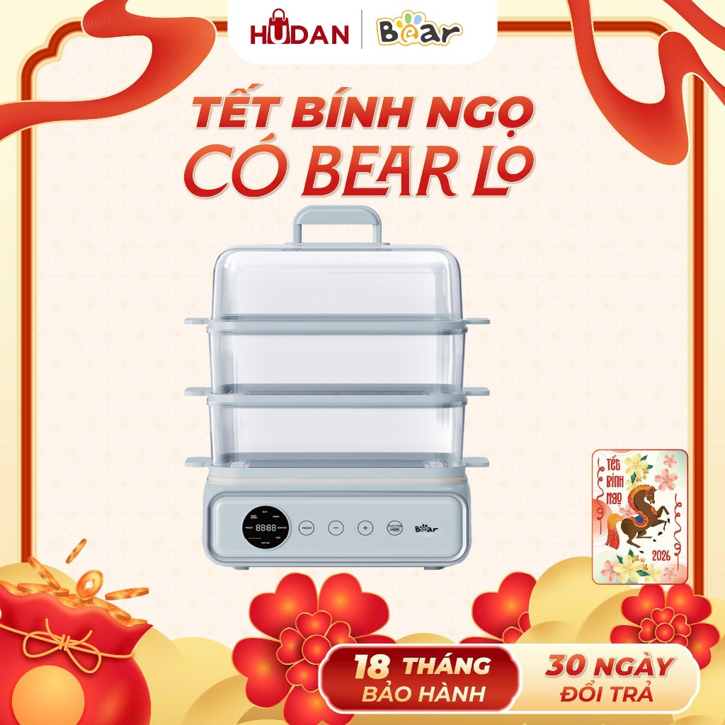 Nồi lẩu hấp BEAR 21.5L DZG-P20W7 Tiếng Việt Lẩu và Hấp 3 Tầng Hấp Cá Hấp Bánh Chưng Yến BH 18 tháng