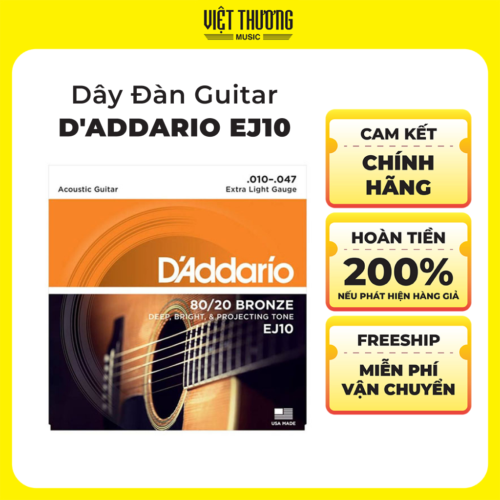 Dây Đàn Guitar Acoustic D'addario EJ10 size 10 - 47