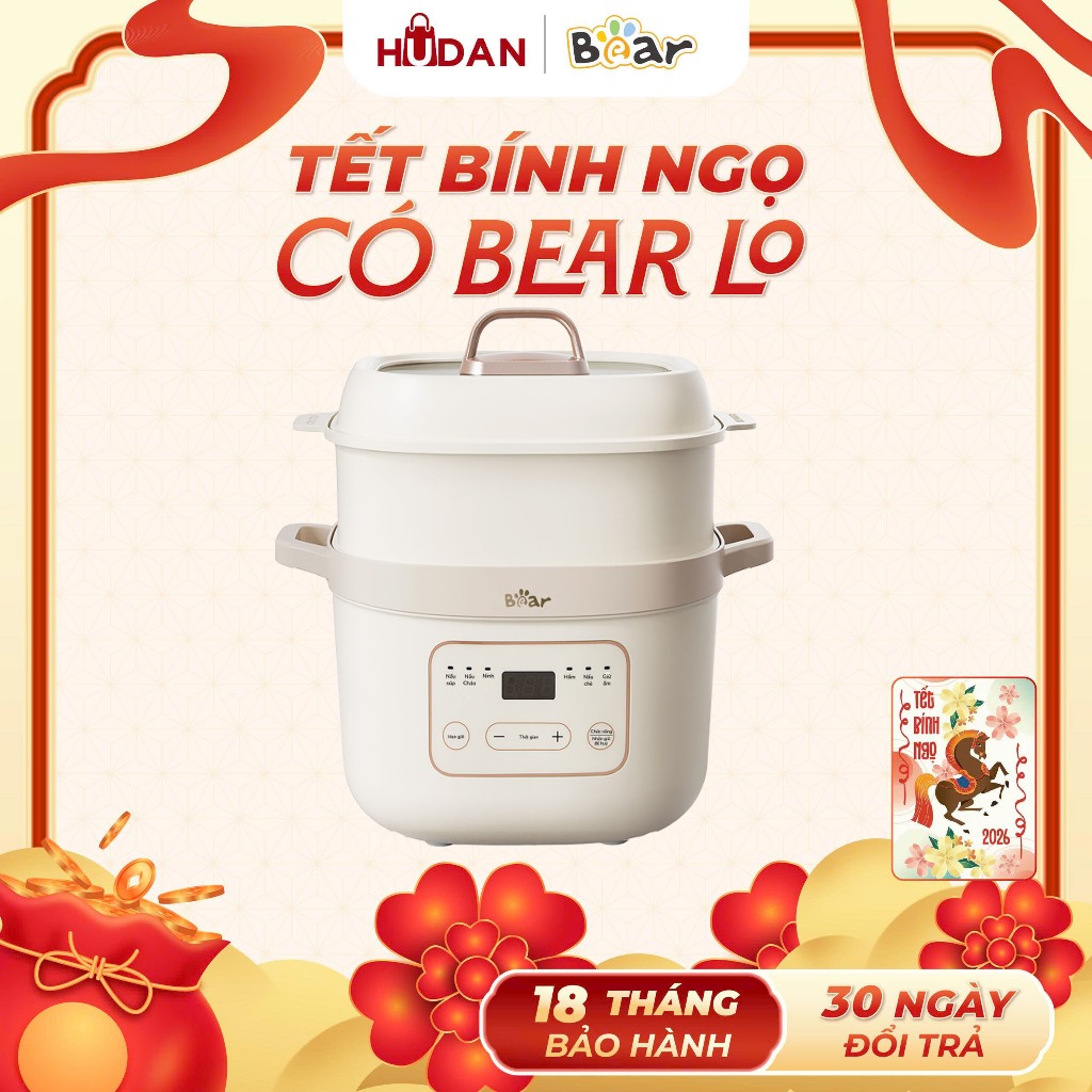 Nồi nấu chậm BEAR 1.6L SB-NNC16 Tiếng Việt 1 thố 1.6L và 2 thố 0.5- 6 chế độ nấu - Hấp trên Hầm dưới