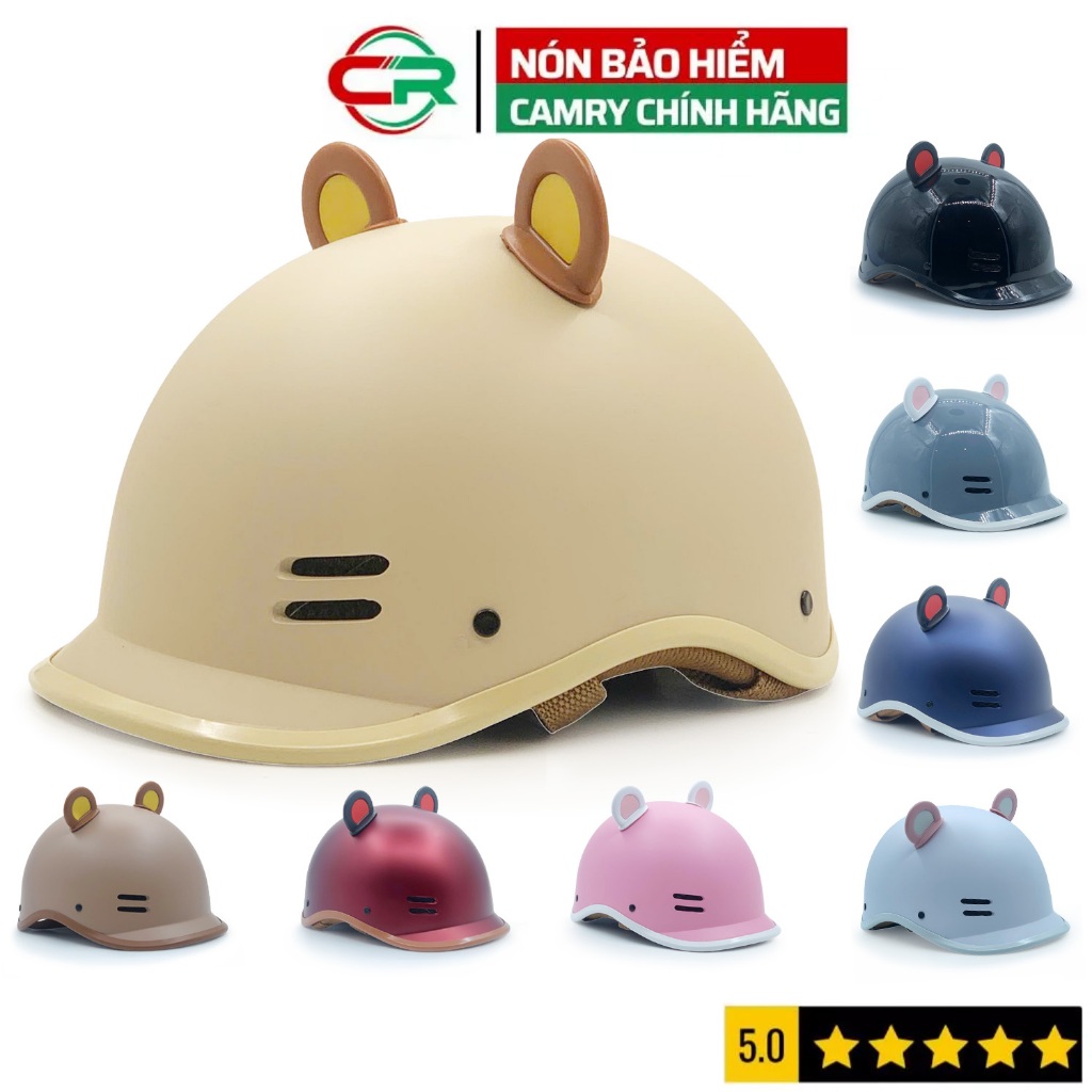 Nón bảo hiểm nửa đầu cá heo CR HELMETS, an toàn, nhiều màu, tặng kèm tai gấu, free size(55-58cm)