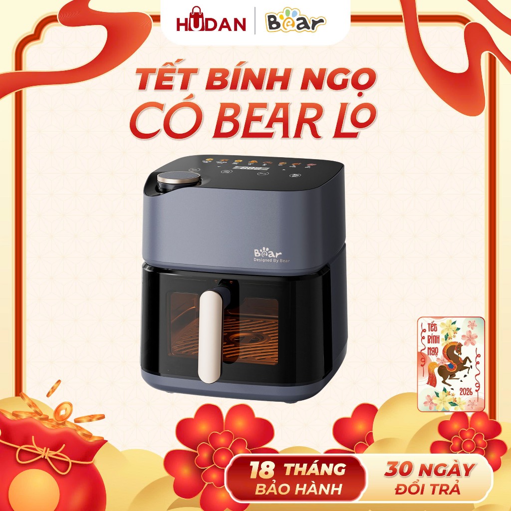Nồi chiên không dầu BEAR 6L AF-5H19I45 Tiếng Việt Lò Nướng Nồi Chiên Hơi Nước Hấp Nướng Bánh