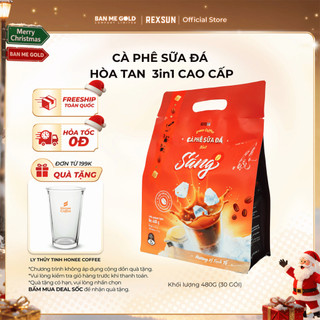   TẶNG LY THỦY TINH  Cà Phê Sữa Đá 3in1 Tiện Lợi - Sáng - Túi 480g  30 gói  - Cafe Hòa Tan Sữa Đá Ban Me Gold 