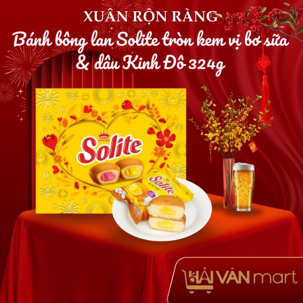 [BÁNH TẾT] Bánh bông lan SOLITE tròn vị kem bơ sữa và dâu KINH ĐÔ 324G