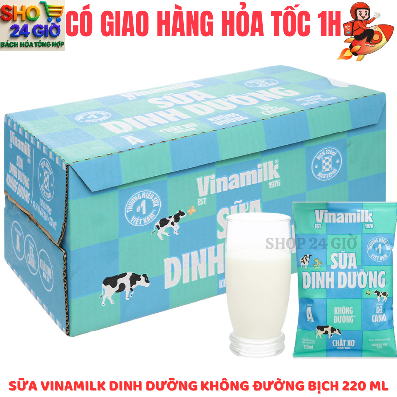 Vinamilk Sữa Dinh Dưỡng Không Đường Thùng 48 Bịch 220 Ml