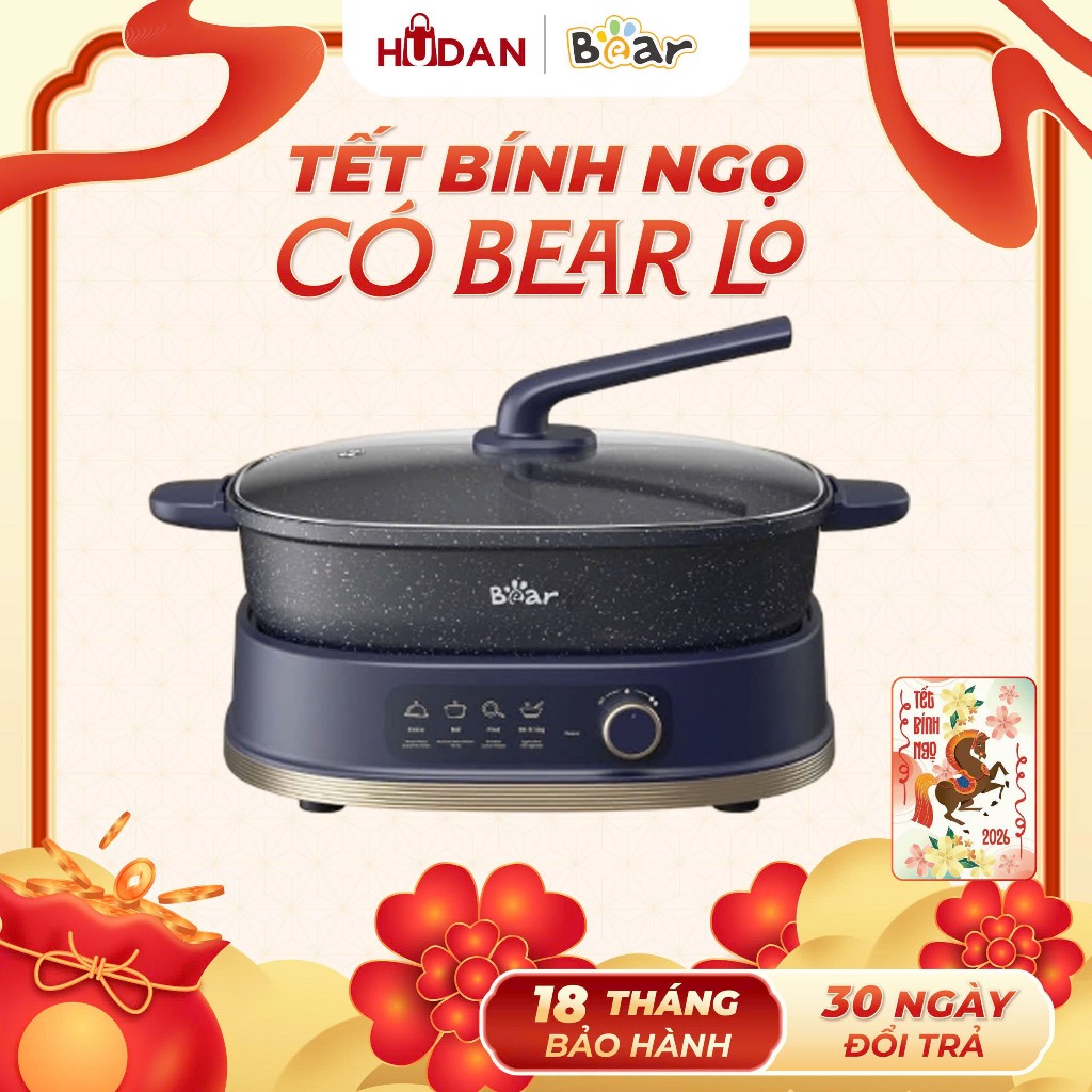 Nồi lẩu BEAR 2 ngăn 6L SB-NL60U-2 Ngăn lẩu-Công suất 1600W - Núm xoay - 3 lớp đáy từ BH 18 tháng