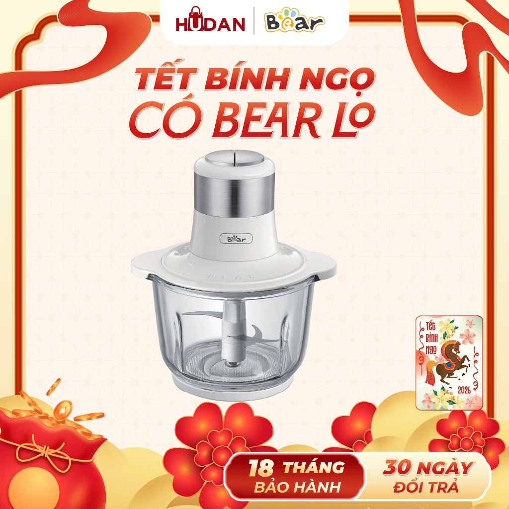 Máy xay thịt BEAR thuỷ tinh 2L SB-MA02L Tiếng Anh lưỡi dao inox 304 BH 18 tháng