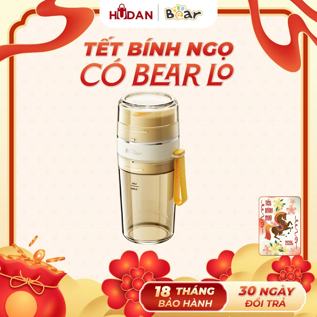 Máy xay cầm tay BEAR 0.4L SB-MX04K Tiếng Anh có pin lưỡi dao inox 304 BH 18 tháng