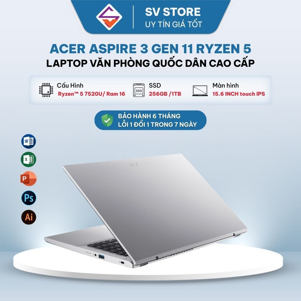 Acer Aspire 3 Gen 11 Ryzen 5 | 16GB RAM | 256GB SSD- Laptop Văn Phòng Quốc Dân