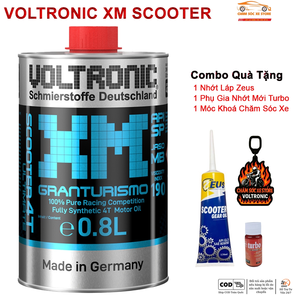 Dầu Nhớt Tay Ga Voltronic XM Scooter Tặng Kèm 1 Láp Zeus,1 Phụ Gia Nhớt Mới Xado Very Turbo, 1 Móc K
