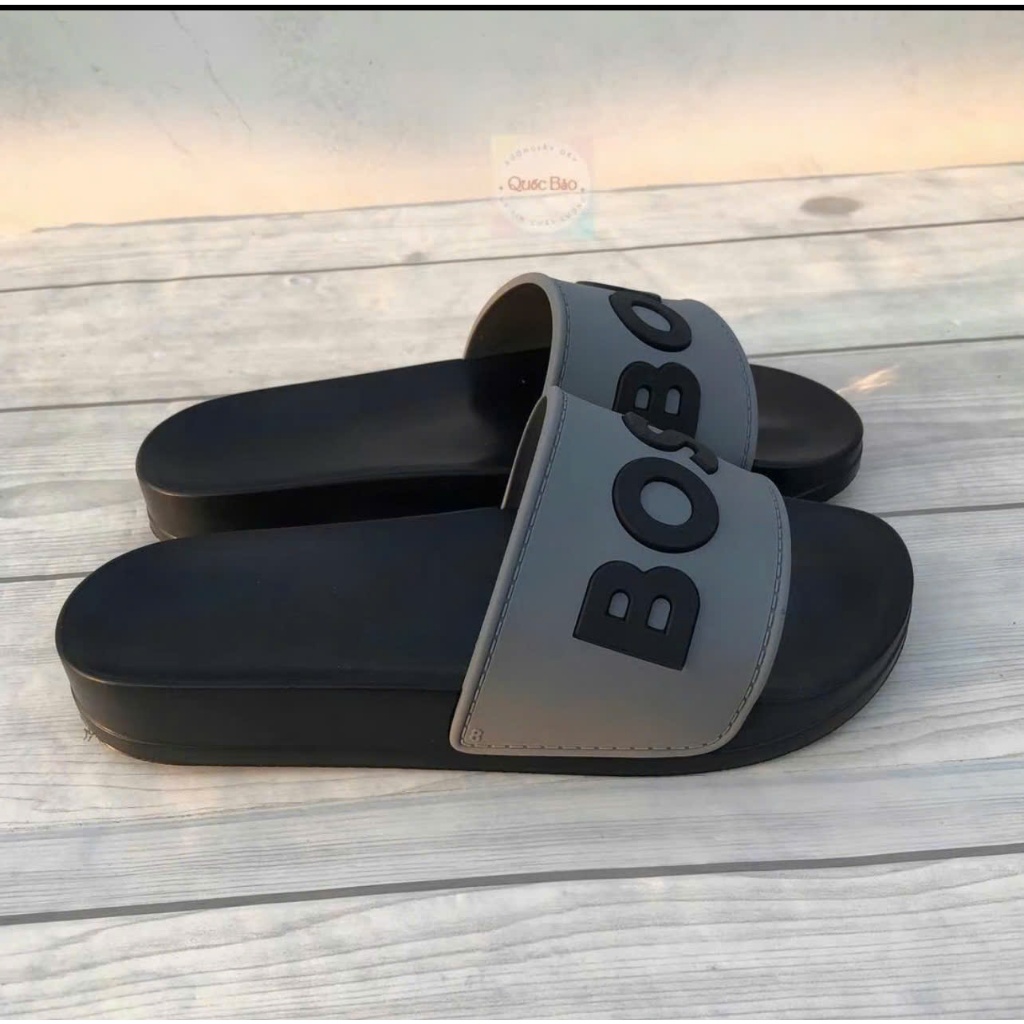 Dép lê quai ngang nam nữ in nổi chữ BOSS - Dép quai cao su non 2 màu xám đen - Dép nhẹ êm không trơn