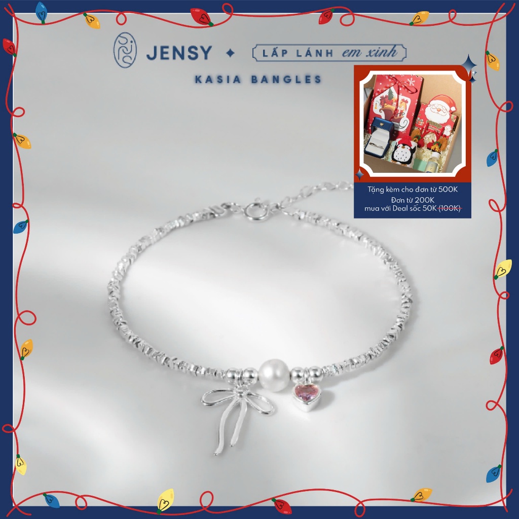  Lắc Tay Bạc Nữ Cao Cấp JENSY Dây Hạt Vỡ Mix Ngọc Trai Thật & Charm Nơ "Kasia" LTTL8. Vòng Tay Bạc Nữ 