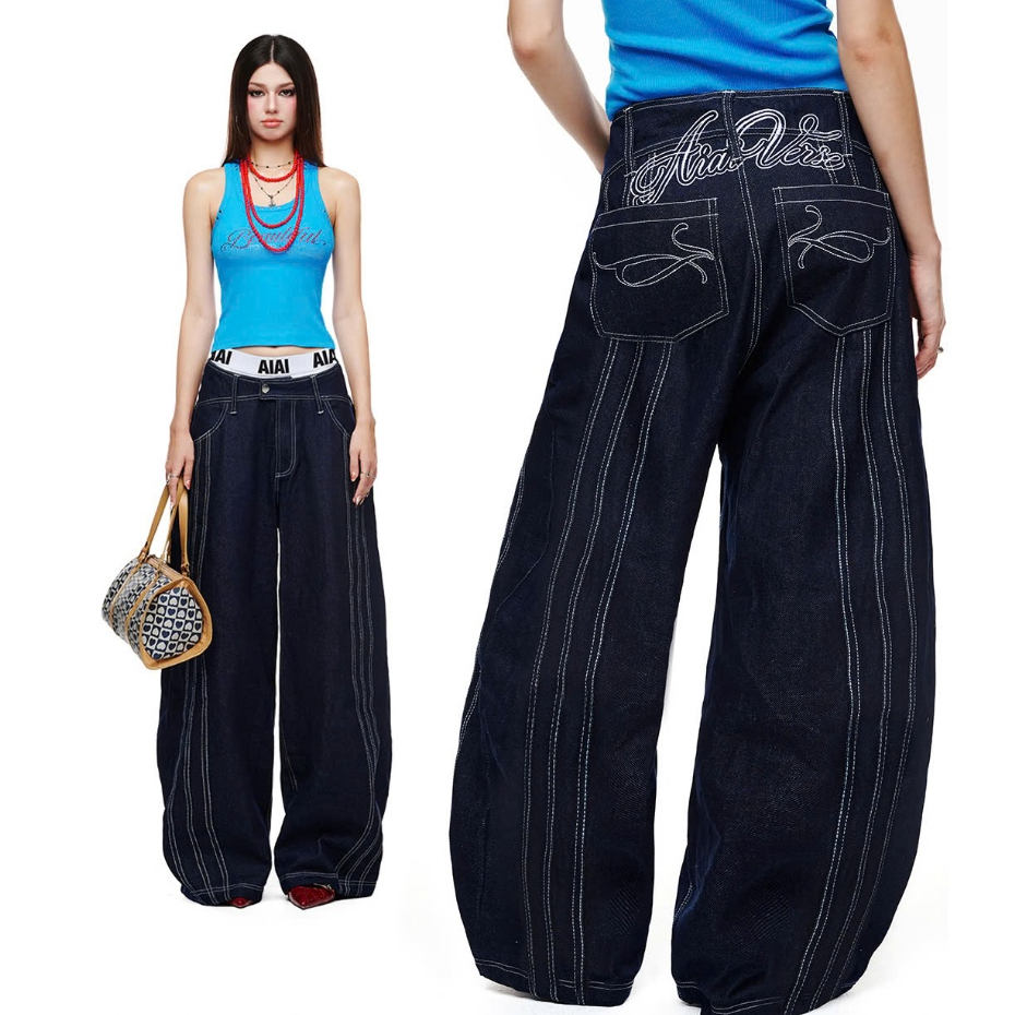 Quần Jean Ống Rộng Cạp Trễ Thêu logo Aiaiverse Jeans AIAI OFFICIAL