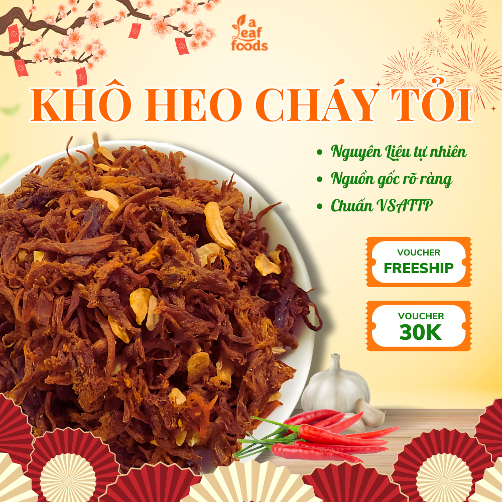 Khô Heo Cháy Tỏi cao cấp thơm ngon đậm vị ăn vặt ngày tết bánh kẹo tết A Leaf Foods