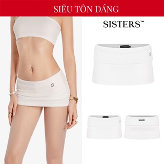 Chân váy trắng ngắn ôm sát body SISTERS đính tag inox lai lật phối thun len mềm mại kèm quần trong Lottie | SS-S58-V-T