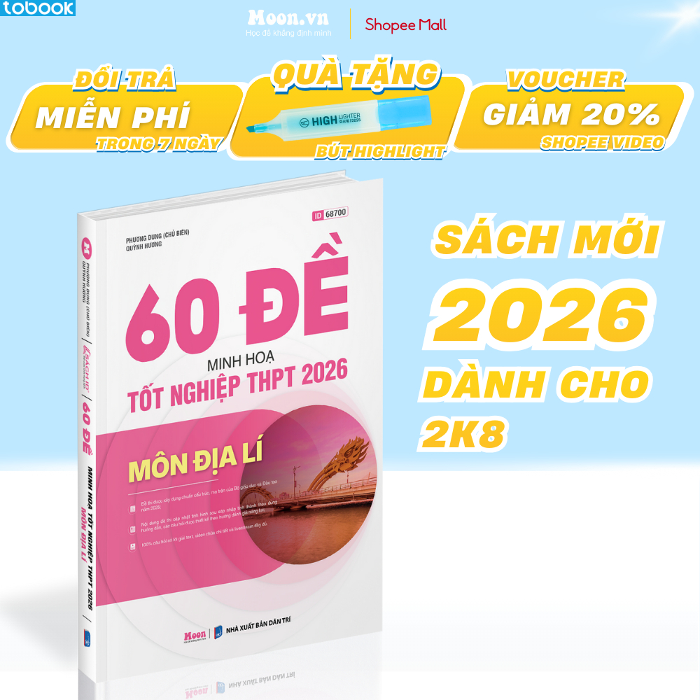 Sách - Bộ Đề Minh Hoạ Môn Địa Lý Ôn Thi THPT 2026 Moonbook Dành Cho Học Sinh Lớp 12