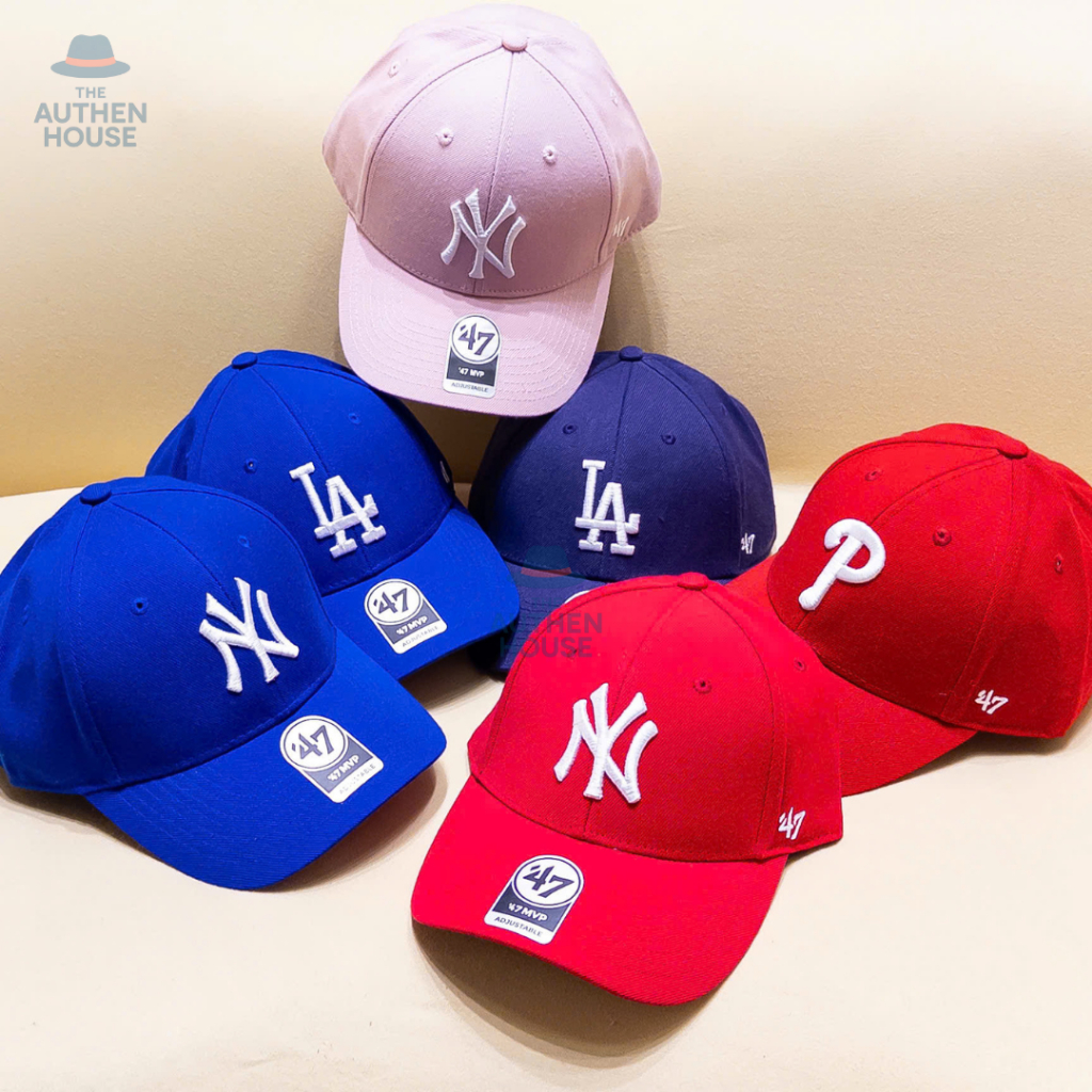 [AUTH] Nón form cứng 47 Brand x MLB logo thêu full, màu đỏ, màu xanh, full tem bọc hãng, notag giấy.