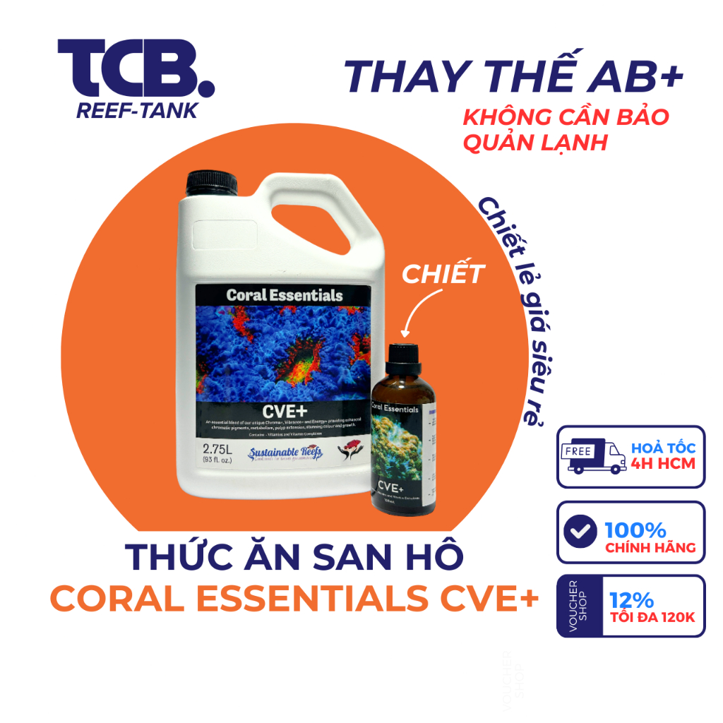 Thức ăn san hô Coral Essentials CVE+ chai chiết 100mL  bổ sung dinh dưỡng cho bể san hô hồ cá mặn