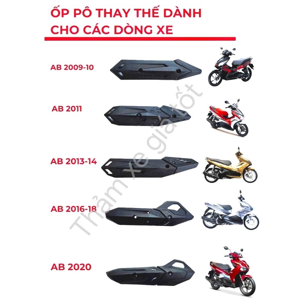 Ốp pô các dòng xe máy từ 2013-2026, che pô Airblade AB 2013 -> 2026 - mẫu sh350