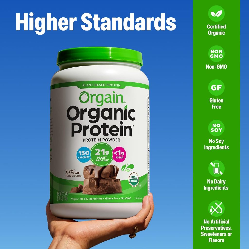 Orgain Organic Vegan Protein Powder, 21g Plant Protein, 6g Prebiotic Fiber, For Shakes & Smoothies