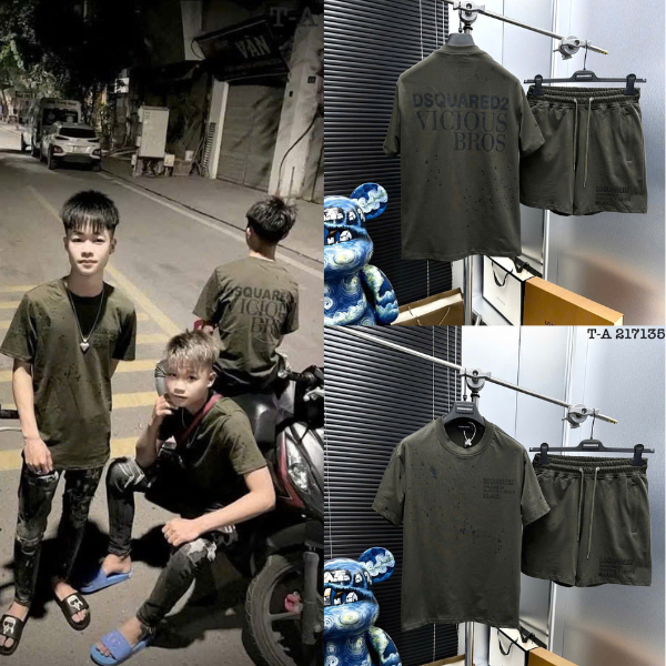 Set Cộc Tay Nam Nữ BOY PHỐ DSQ In Nổi Cotton Co Giãn 4 Chiều Siêu Chất - Áo Nam Nữ In Logo DSQ2